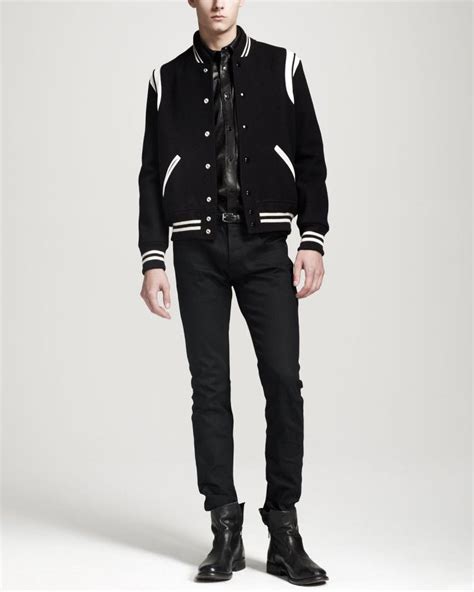 saint laurent biker jacket replica|saint laurent varsity jacket.